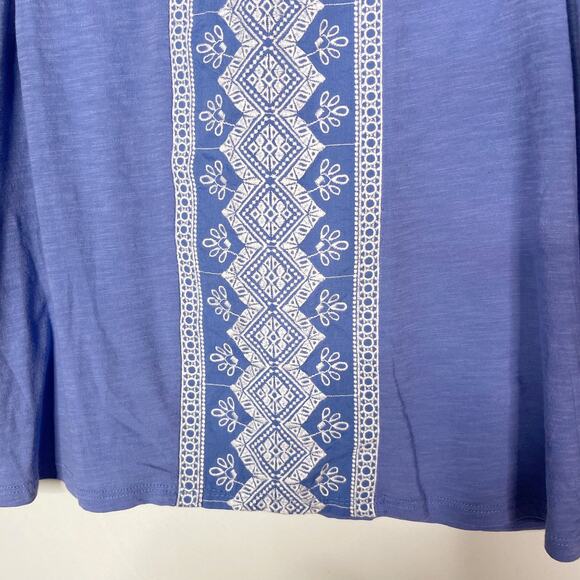 LOFT SP Small Petite Blue White Eyelet Embroidered Short Sleeve Top Boho Cotton - Picture 4 of 8